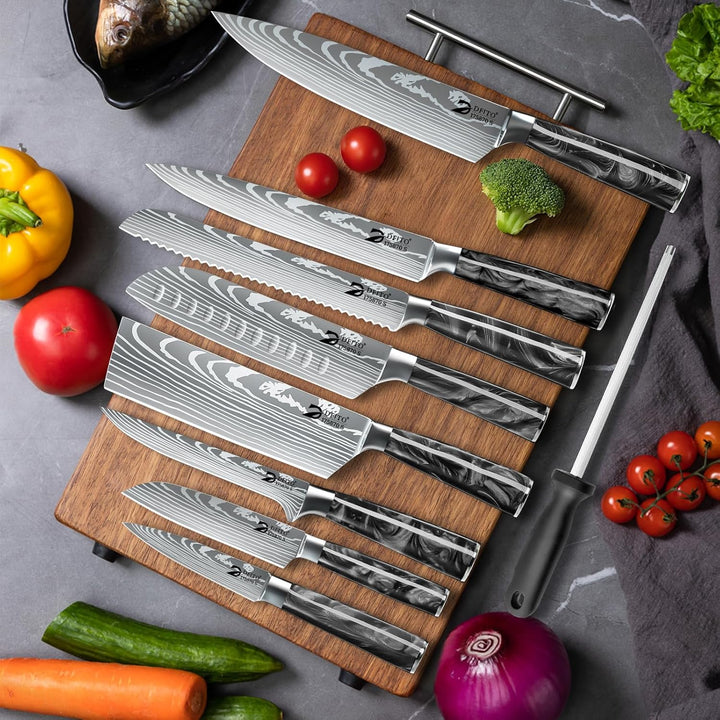 Dfito Messerset mit Nylon Rolltasche, 9-tlg Scharfe Professionelles Küchenmesser Set aus High Carbon