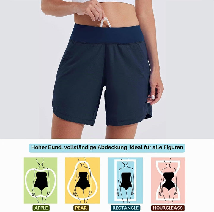 WILLIT Damen 7" Badeshorts Schwimmen Boardshorts Badehose Schnell Trocknend Bikini Shorts High Waist