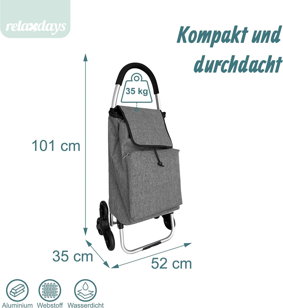 Relaxdays Einkaufstrolley Treppensteiger, Kühlfach, abnehmbare Tasche, 45 l, bis 35 kg, Einkaufswage