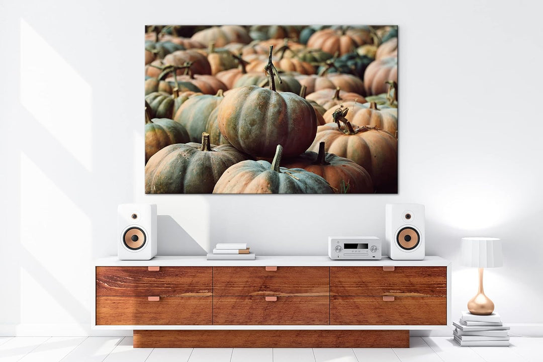 deyoli Kürbislager Format: 80x60 als Leinwandbild, Motiv fertig gerahmt auf Echtholzrahmen, Hochwert