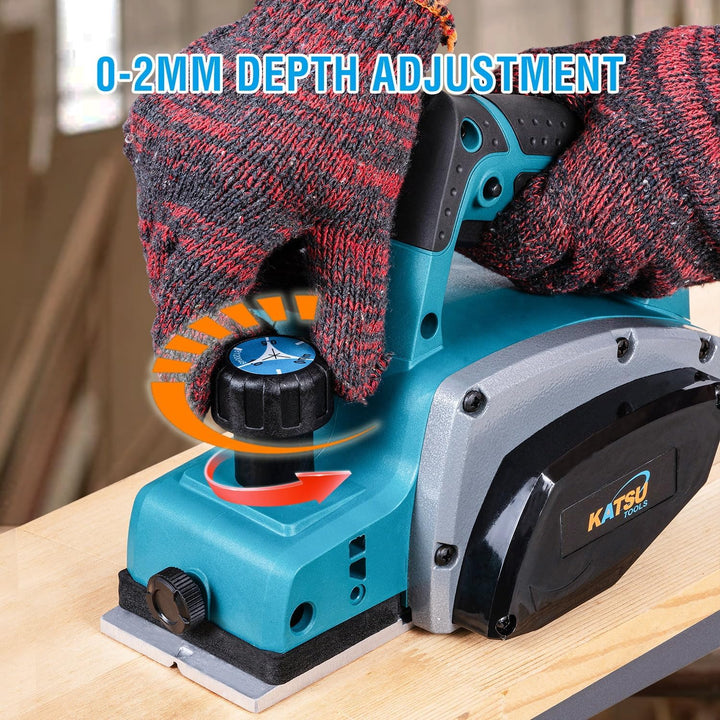 KATSU Tools Elektrohobel, 600 W, handgeführter, kabelgebundener Holzhobel, 82 mm Hobelbreite, 2 mm S