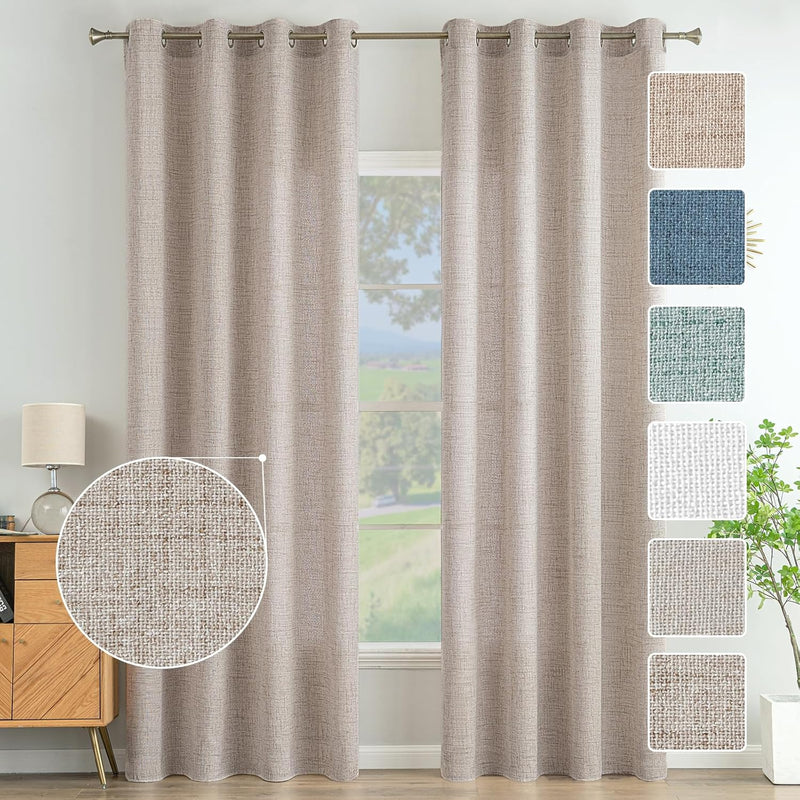 MIULEE Leinen Vorhänge mit Leinen Ringe Effekt Wohnzimmer Modern Semi-transparent Voile Vorhang Natu