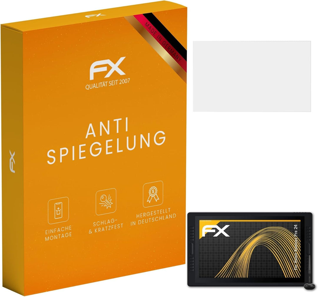 atFoliX Panzerfolie kompatibel mit Huion Kamvas Pro 24 Schutzfolie, entspiegelnde und stossdämpfende