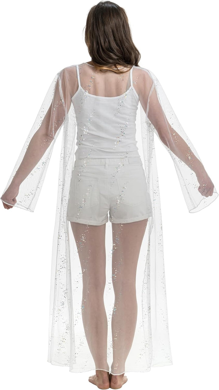 Chaks - Cardigan Damen Sommer Lang, transparente Festival Jacke mit Glitzer, leichtes Cover Up, Fest