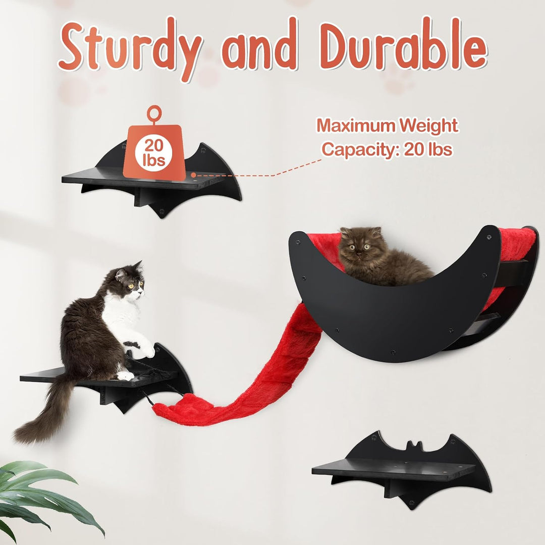Gothic Katzen Wandregal Set, 7-teilig – Wandmontierter Kletterbaum für Katzen mit Brücke, Leiter, St