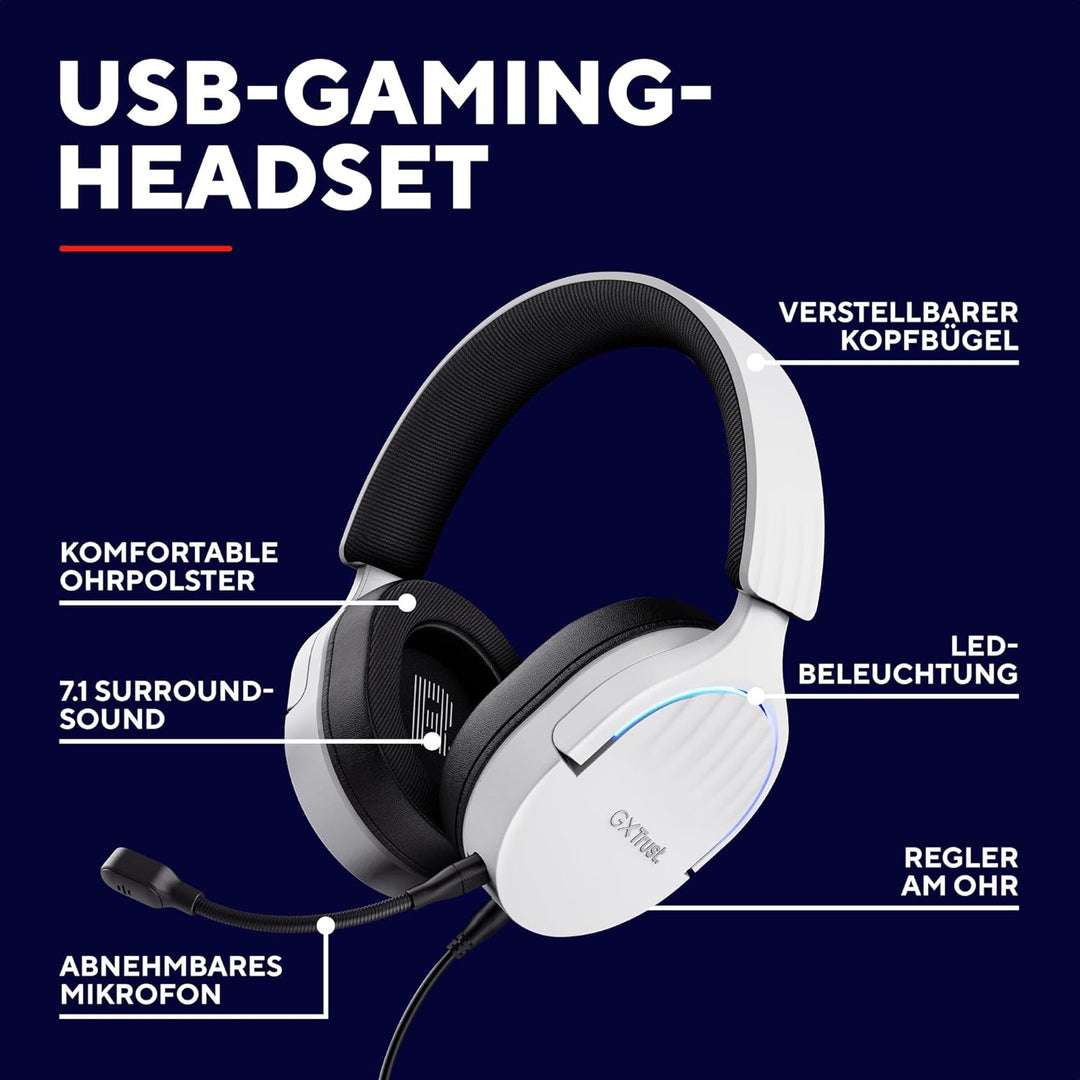 Trust Gaming GXT 490W Fayzo Gaming Headset USB 7.1 Surround Sound, 50mm Treiber, 35% Recyclingkunsts