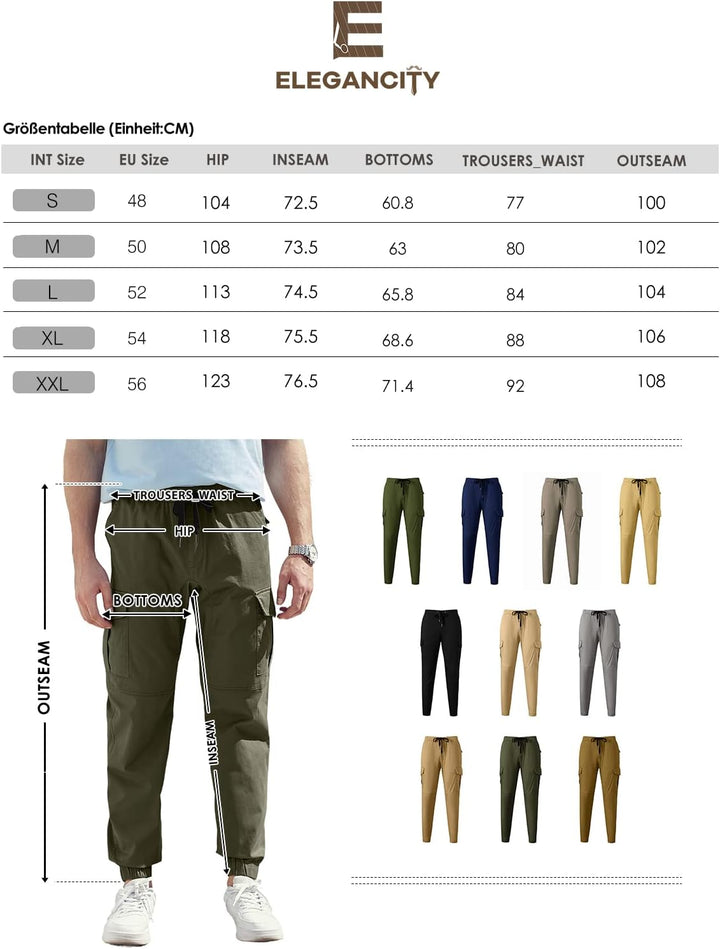 Cargohose Herren Chino Hose mit 6 Taschen Cargo Hose Stretch Jogginghose für Männer mit Bundgummi El