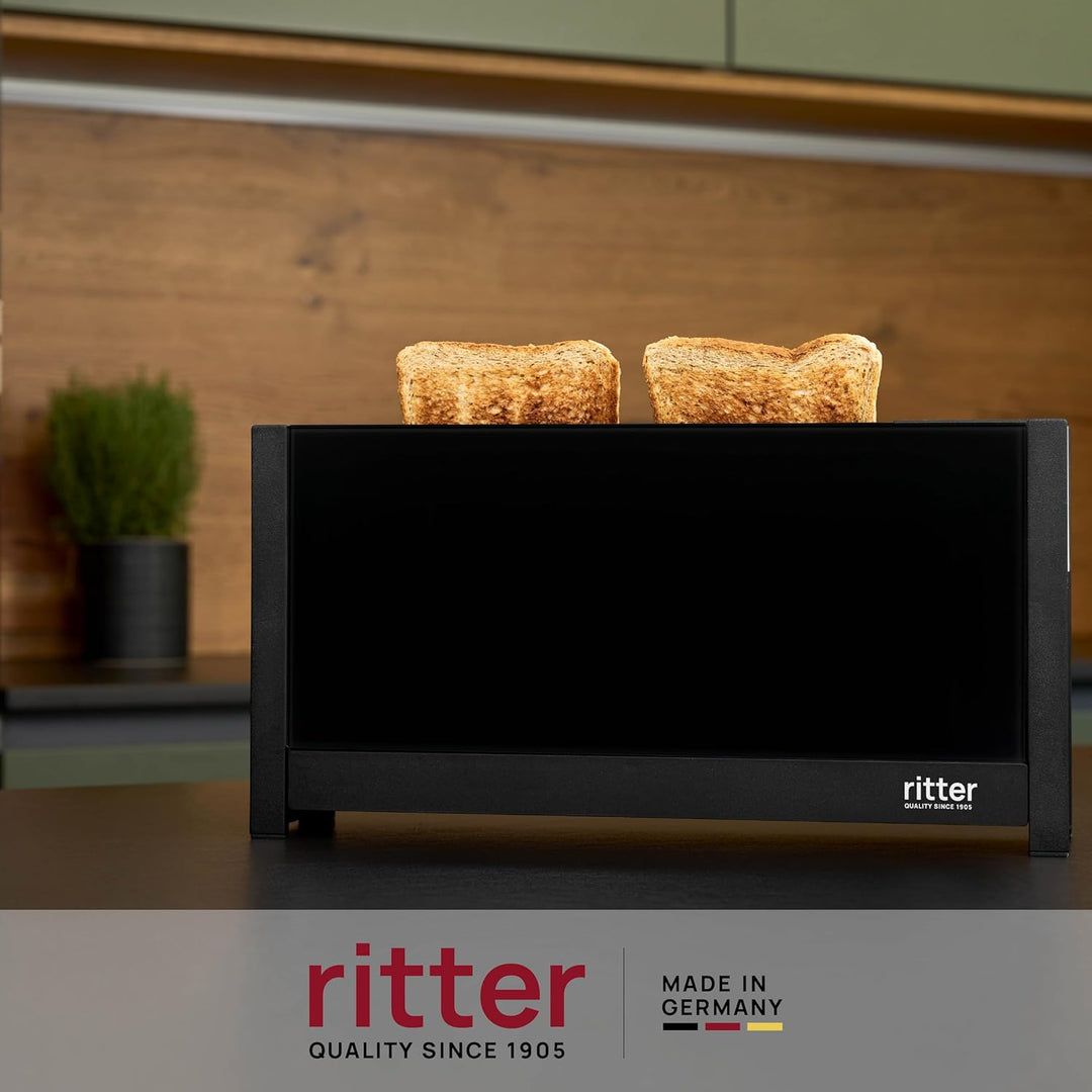 ritter volcano 5 Langschlitz-Toaster mit Brötchenaufsatz, extra schmal, Made in Germany, Schwarz Sch