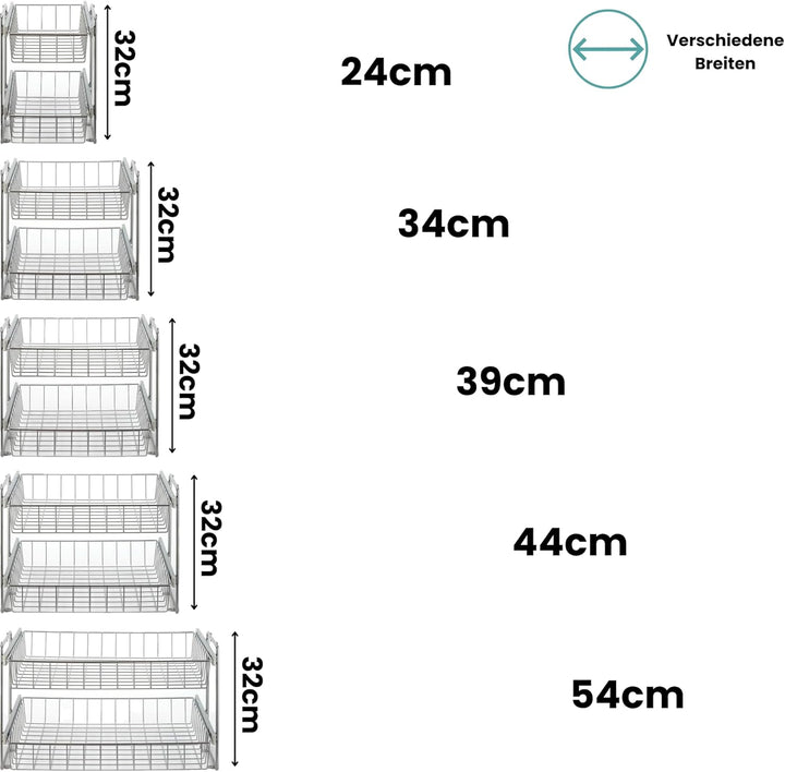 Schrankauszug Teleskopschublade Korb Kombisystem für 40cm Schrank – Premium Schrankauszug Küche zum