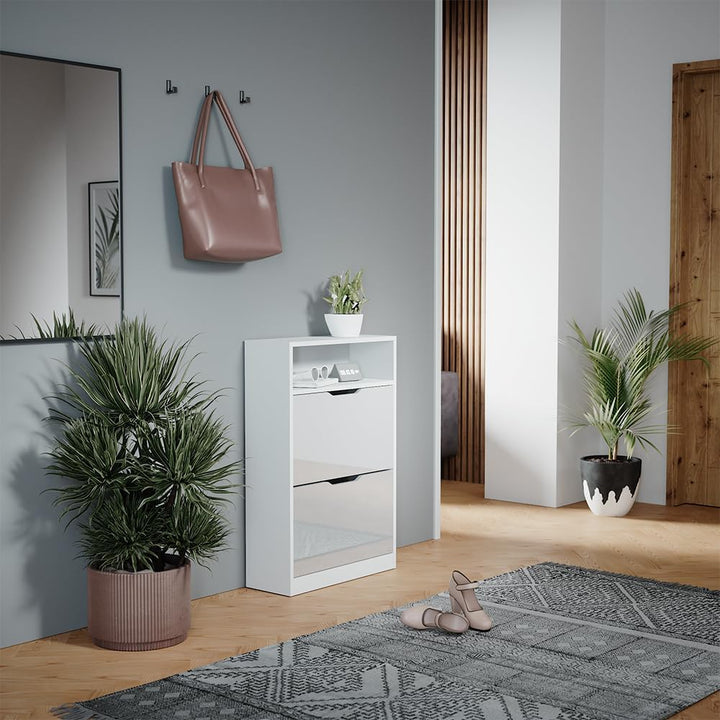 Vicco Schuhkipper Luca, Weiss/Weiss Hochglanz, 59 x 89.5 cm mit 2 Fächern, zur Aufbewahrung von Schu