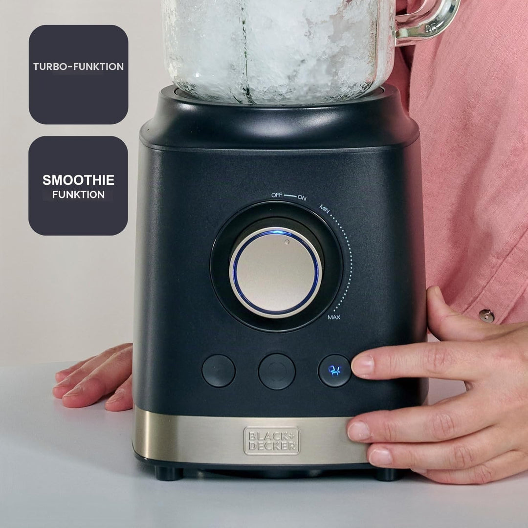 BLACK+DECKER – Standmixer BXJB2000E 2000W | Glasbehälter 1,8 L | Edelstahlklingen | Turbo-, Smoothie