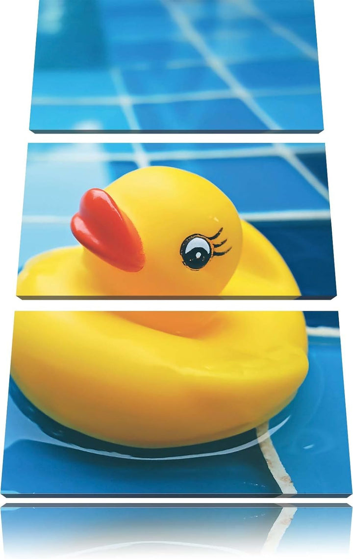 Pixxprint Quietsche Ente im Bad als Leinwandbild/Grösse: 3 Teiler (120x80) / Wandbild/Kunstdruck/fer