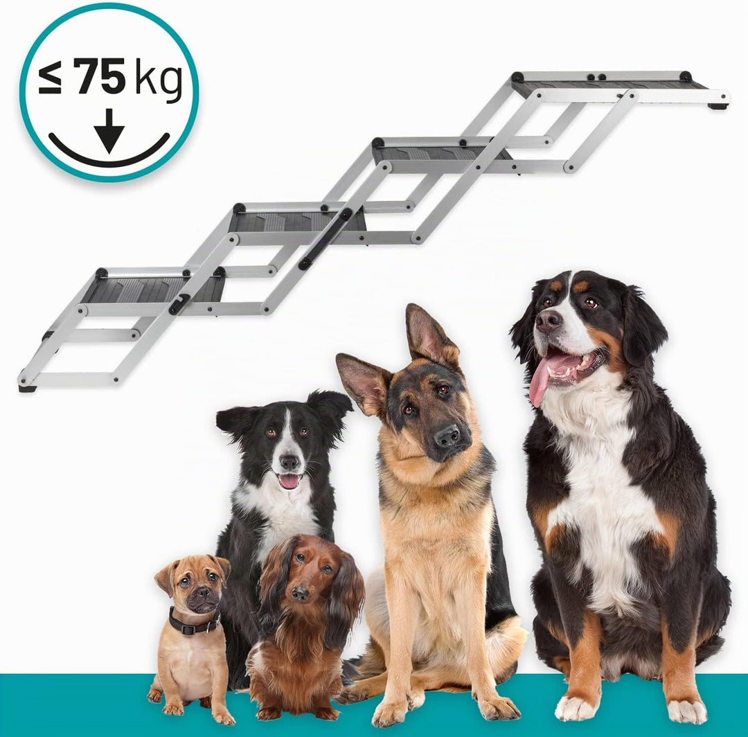 VOSS.PET Faltbare Hundetreppe, 4-stufige Kofferraumtreppe, Gelenkschonende Auto-Treppe, Einstiegshil