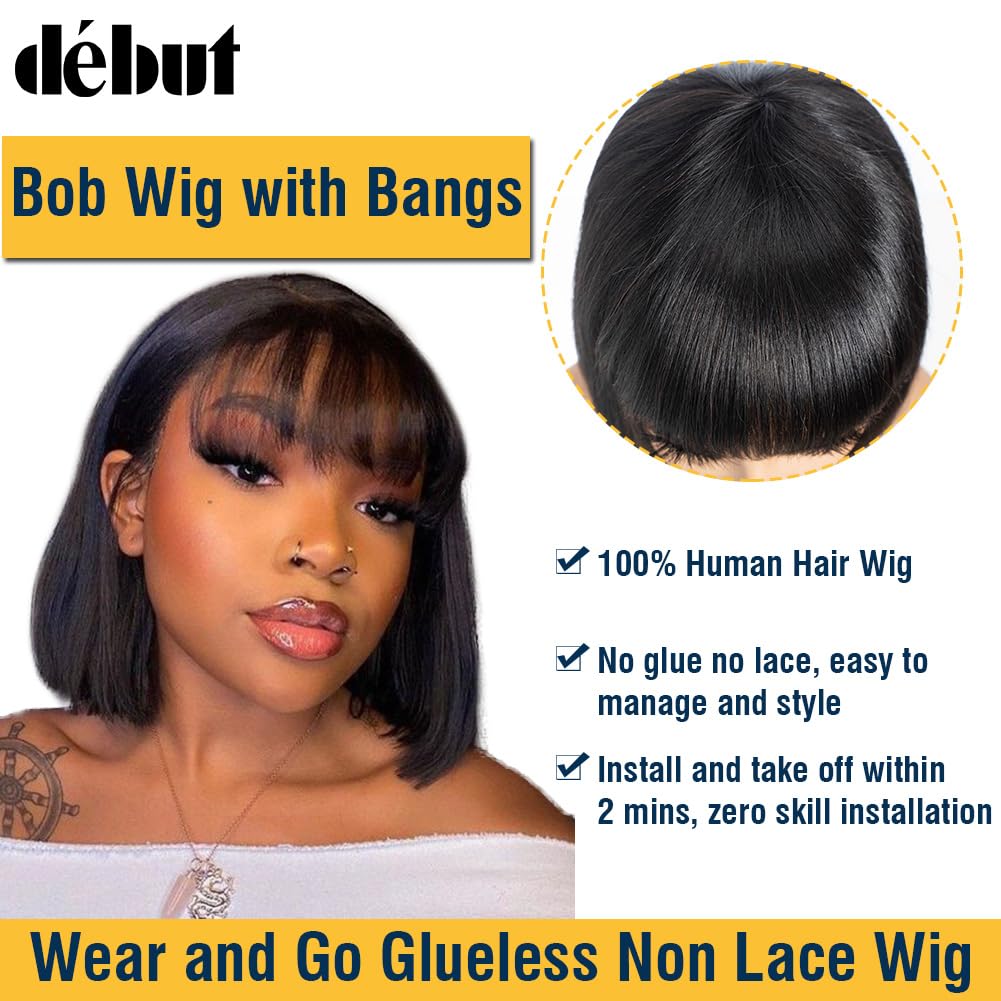 DÉBUT Echthaar Perücke mit Pony kurz Perücke Bob Pixie 10A brasilianisches Virgin Remy Hair 25cm 103