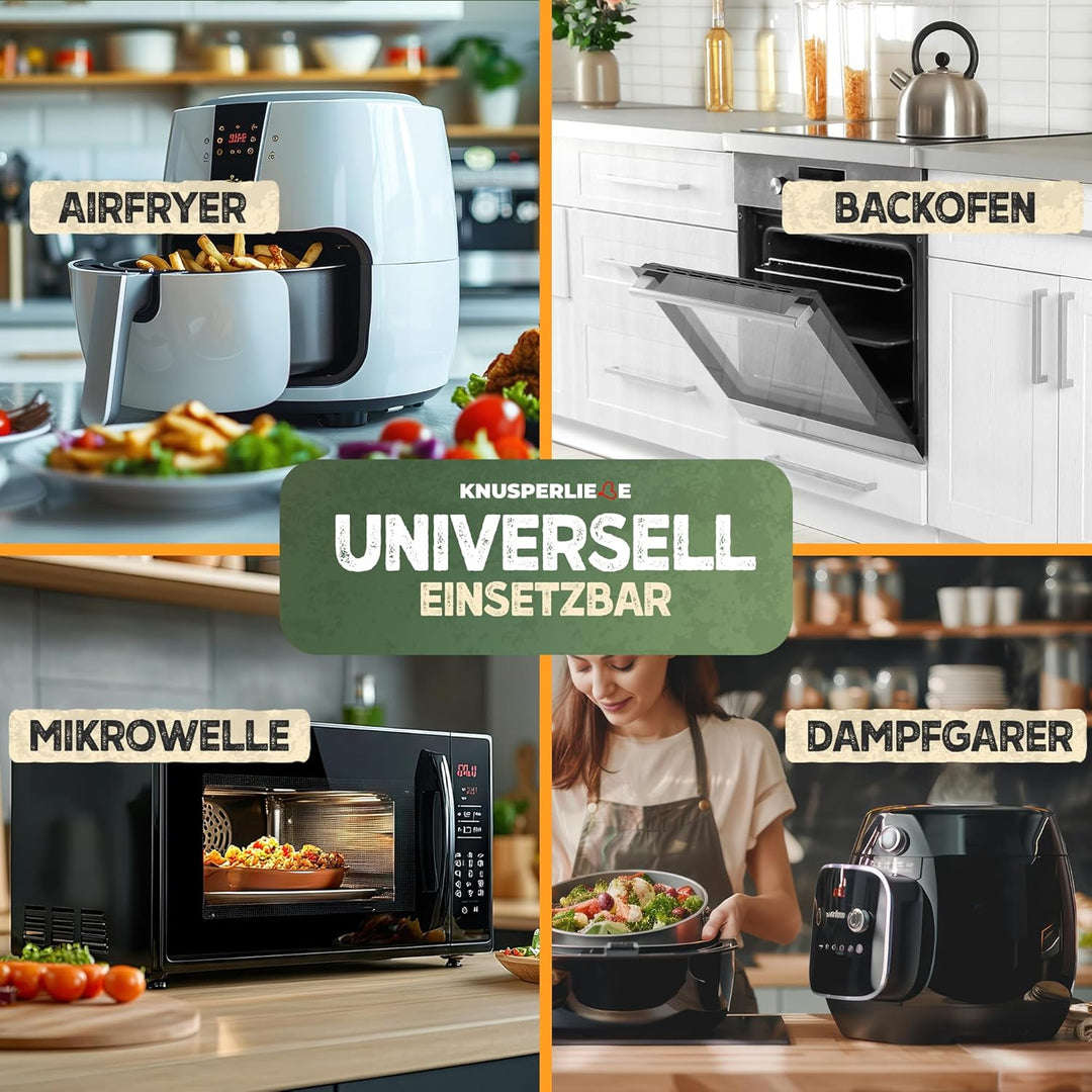 KNUSPERLIEBE® 3er SET Silikonform für Heissluftfritteuse Zubehör | Silikoneinsatz für Airfryer, Spül