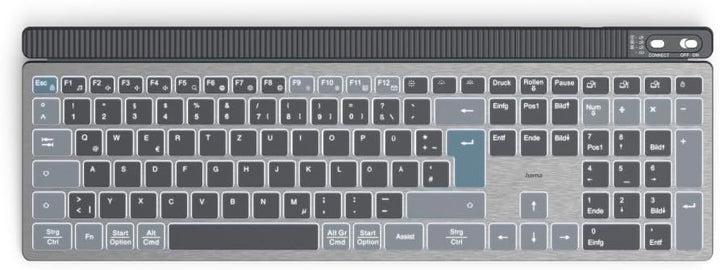 Hama Tastatur-Maus-Set kabellos WKM-750 (Multi-Device 1x Funk, 2X Bluetooth für PC, Laptop, Tablet,