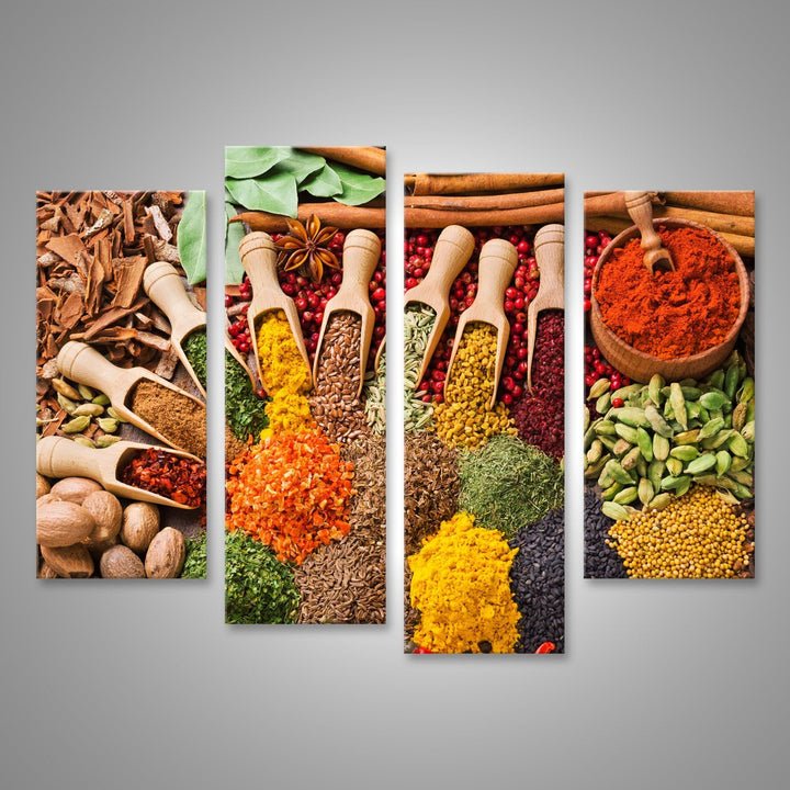 Bild auf Leinwand Bunte Komposition mit verschiedenen Gewürzen und Kräutern Wandbild Poster Leinwand