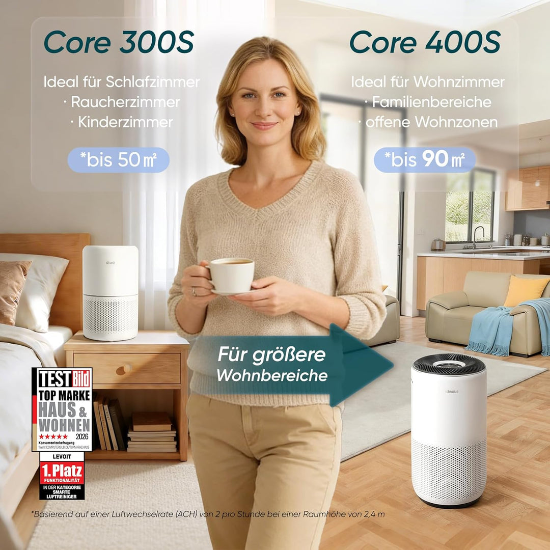 LEVOIT H13 HEPA Luftreiniger für Allergiker, CADR 400m³/h bis 83㎡ Raucherzimmer Wohnung, Luftfilter