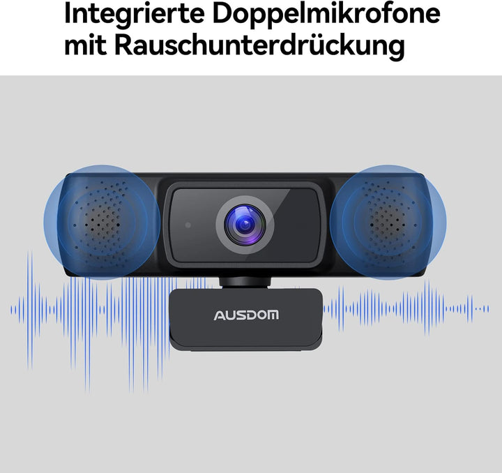 AUSDOM Webcam, Autofokus Webcam mit Mikrofon, Privatsphäre, Plug and Play USB Computer Web Kamera fü