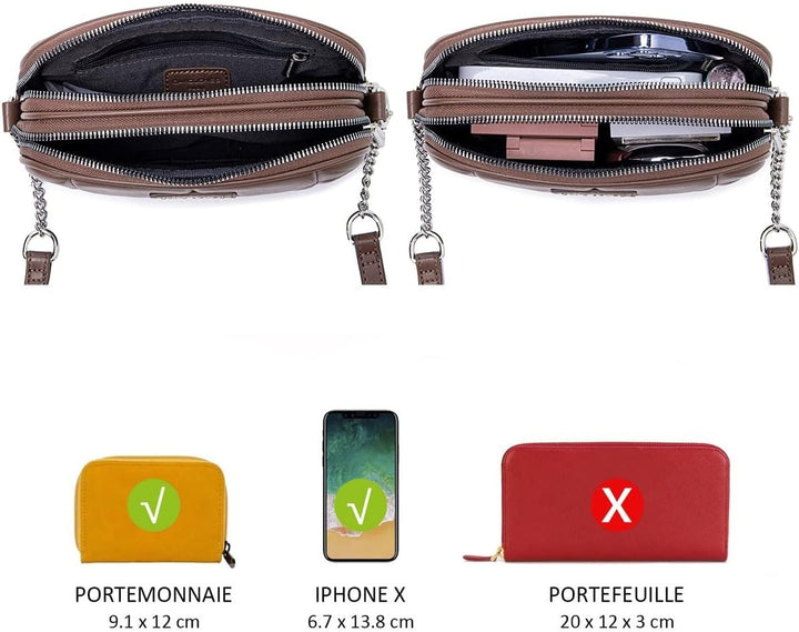 David Jones - Dämen Kleine Umhängetasche - Frau Mini Handtasche PU Leder - Handy Tasche Multi Tasche