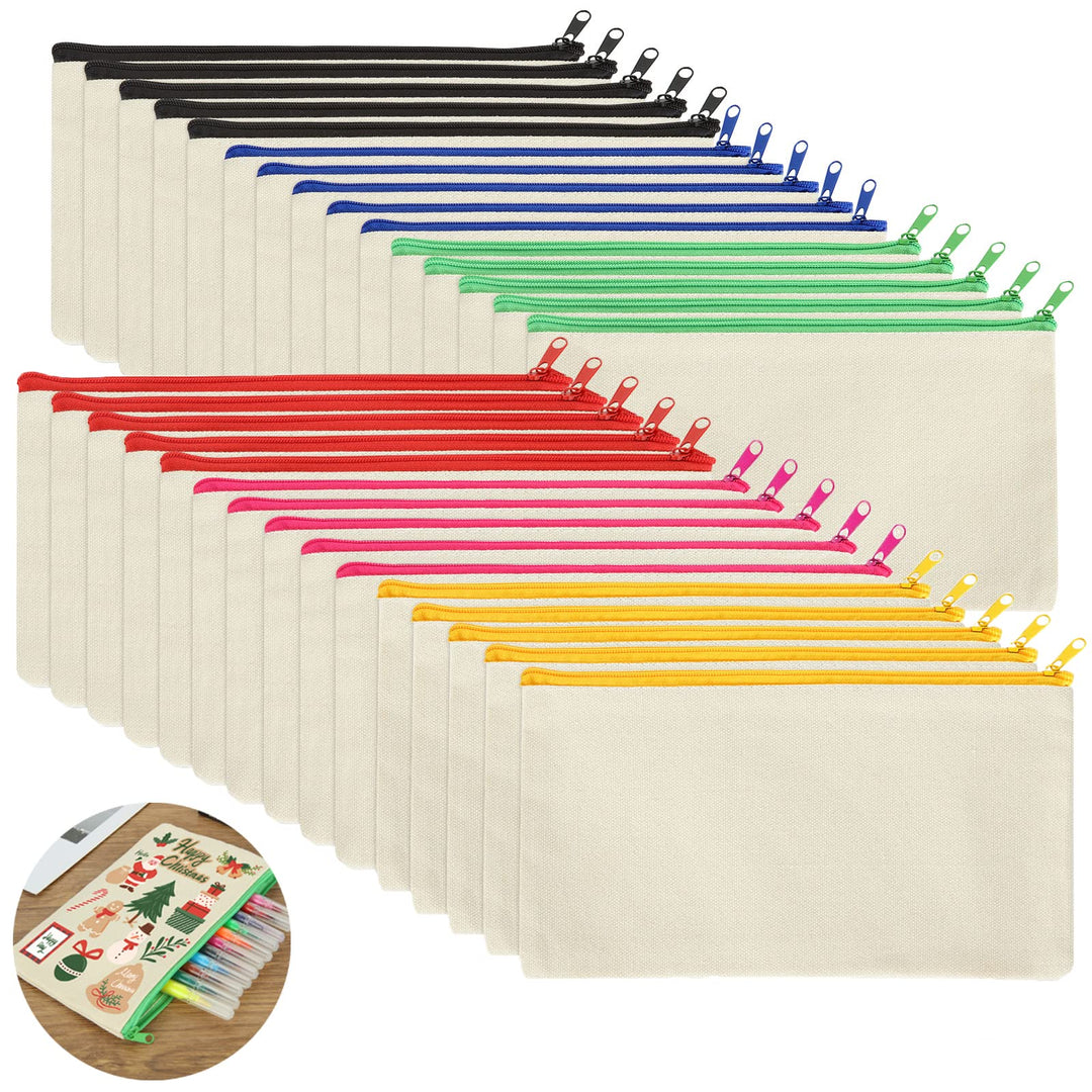 SENENQU 30 Stück DIY Blanko Stoffbeutel Mit Reissverschluss Bunt, 12 × 21cm Klein Stoffbeutel Zum Be
