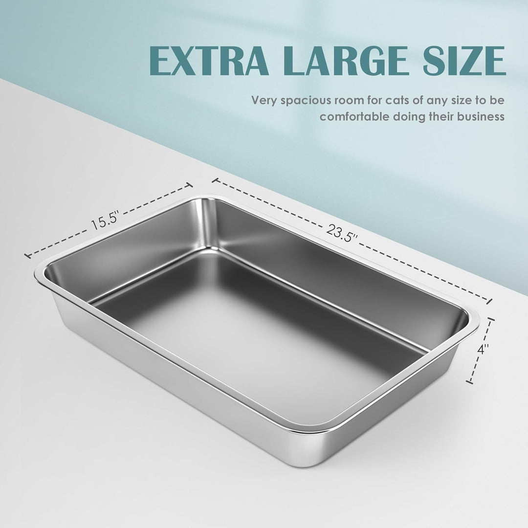 IKITCHEN Grosse Katzentoilette Edelstahl(60×40×10cm), Litter Box Katzenklo, Katzen und Kaninchen Met