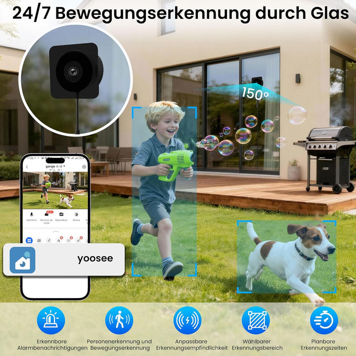 Fensterkamera, 5G/2.4GHz WiFi Überwachungskamera Innen/Aussen mit 2K Farb-Nachtsicht,Bewegungserkenn