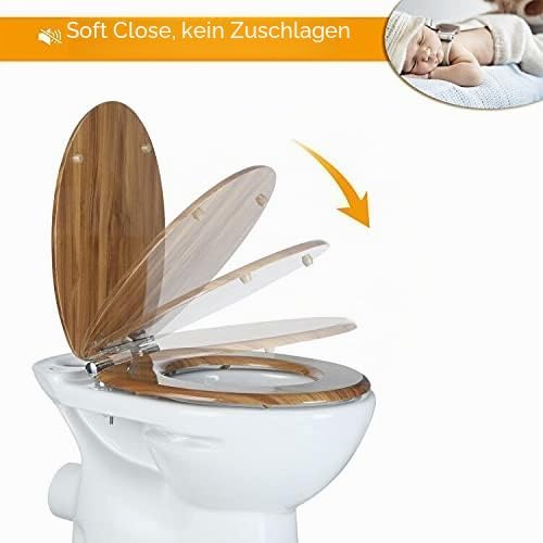 WOLTU Premium WC-Sitz Toilettensitz mit Absenkautomatik, MDF Holzkern, Softclose Scharnier, Desgin D
