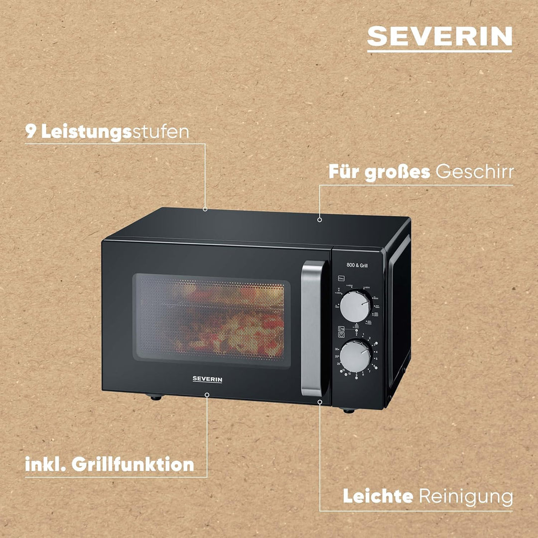 SEVERIN 2-in-1 Mikrowelle mit Keramikboden und Grill, Mikrowellengerät zum Auftauen und Erhitzen, Mi