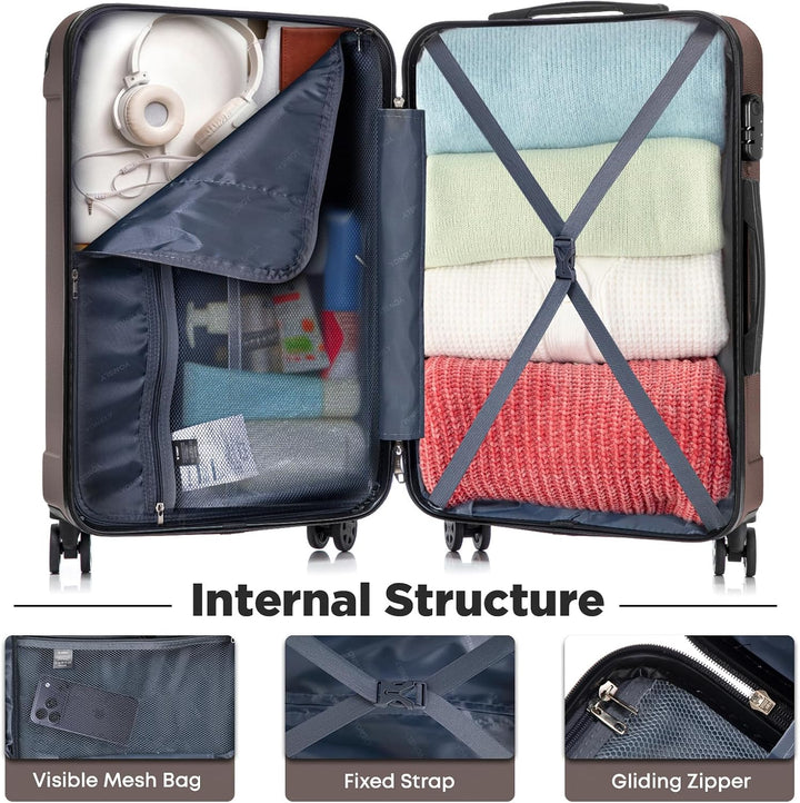 Kabinenkoffer mit abnehmbaren Rädern, S Koffer Suitcase Braun, Trolley Reisekoffer, Rollkoffer Handg