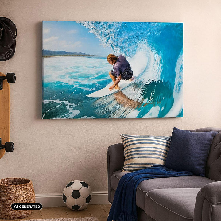 Bilder auf Leinwand 100x70cm Leinwandbild Surfen Surfer Ozean Welle Gross Wanddeko Bild Schlafzimmer
