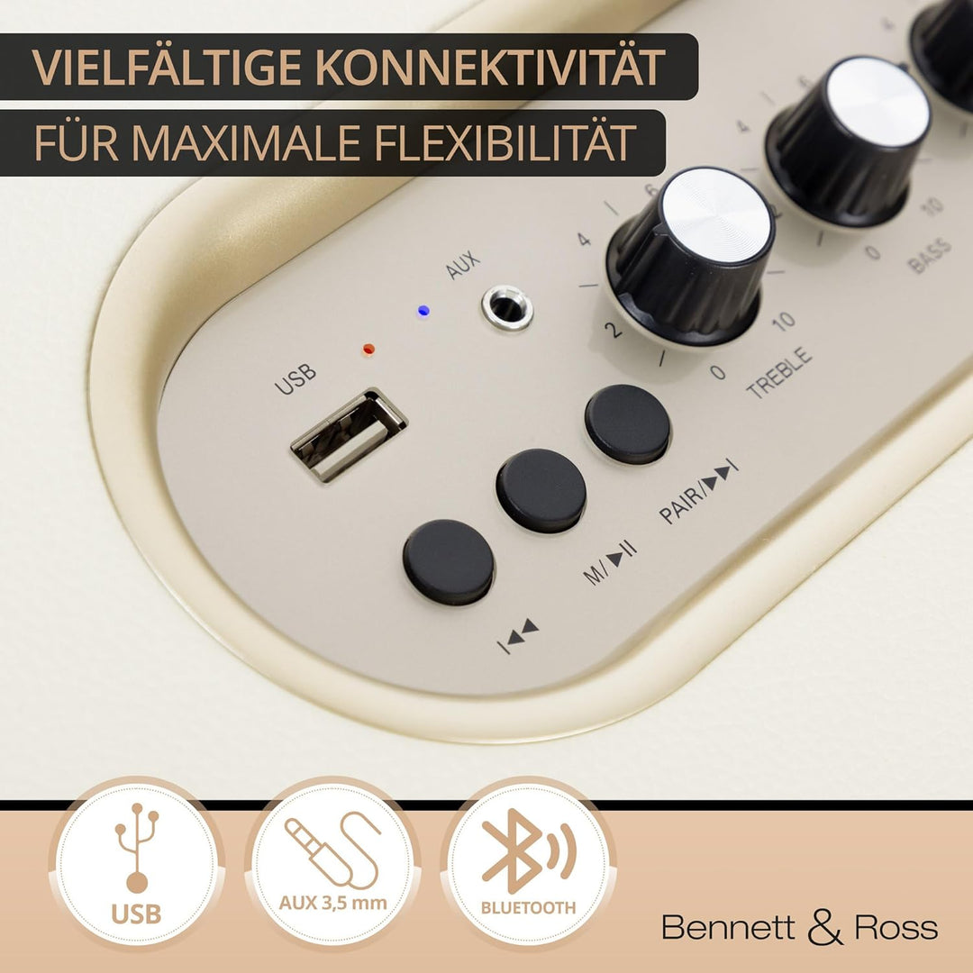 Bennett & Ross BB-860CW Blackmore - Retro Bluetooth Lautsprecher in Lederoptik - Vintage Speaker mit