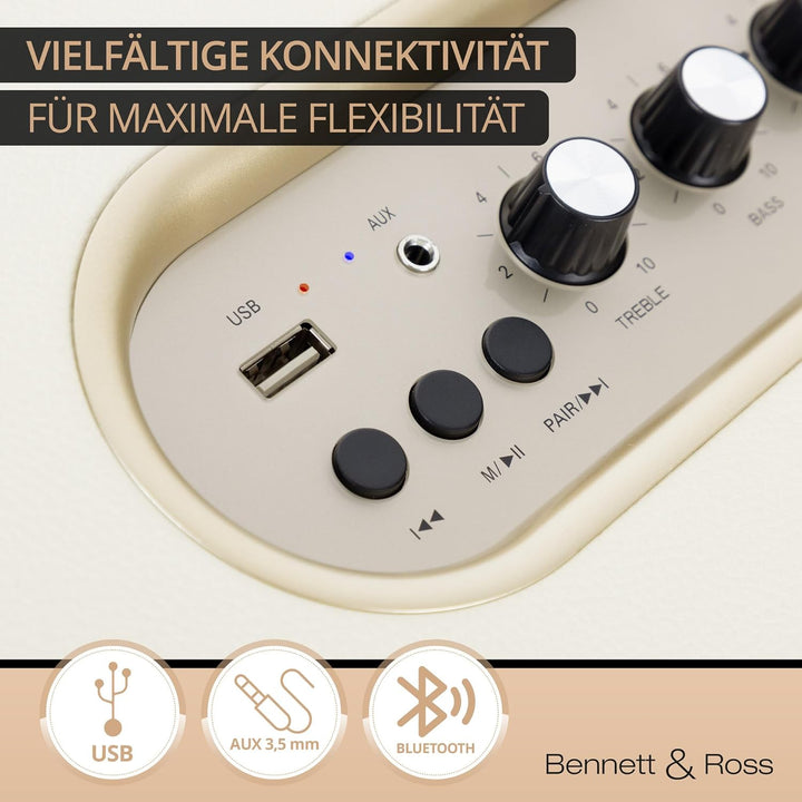 Bennett & Ross BB-860CW Blackmore - Retro Bluetooth Lautsprecher in Lederoptik - Vintage Speaker mit