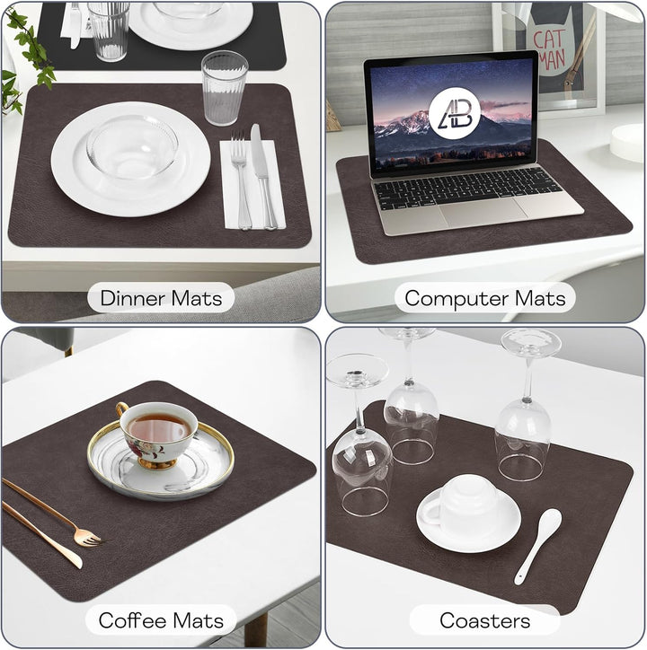 APLKER Platzsets 6er Set, Abwaschbar Tischsets rutschfest, Doppelseitigen Kunstleder Platzdeckchen,
