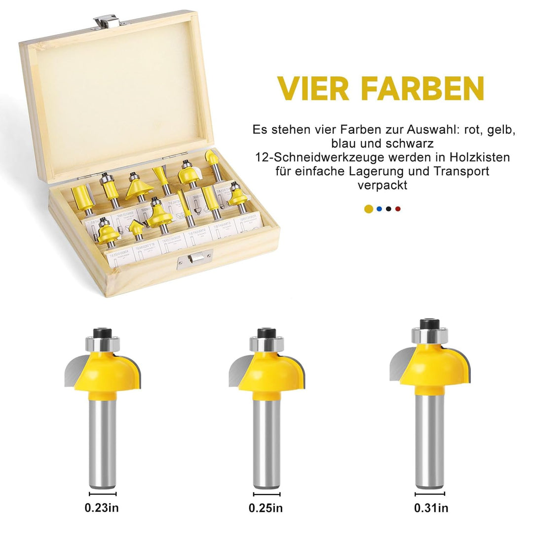 12tgl Fräsersatz Set für Holzbearbeitung 6mm Nutfräser Profilfräser für Oberfräse Holzfräser Fräser