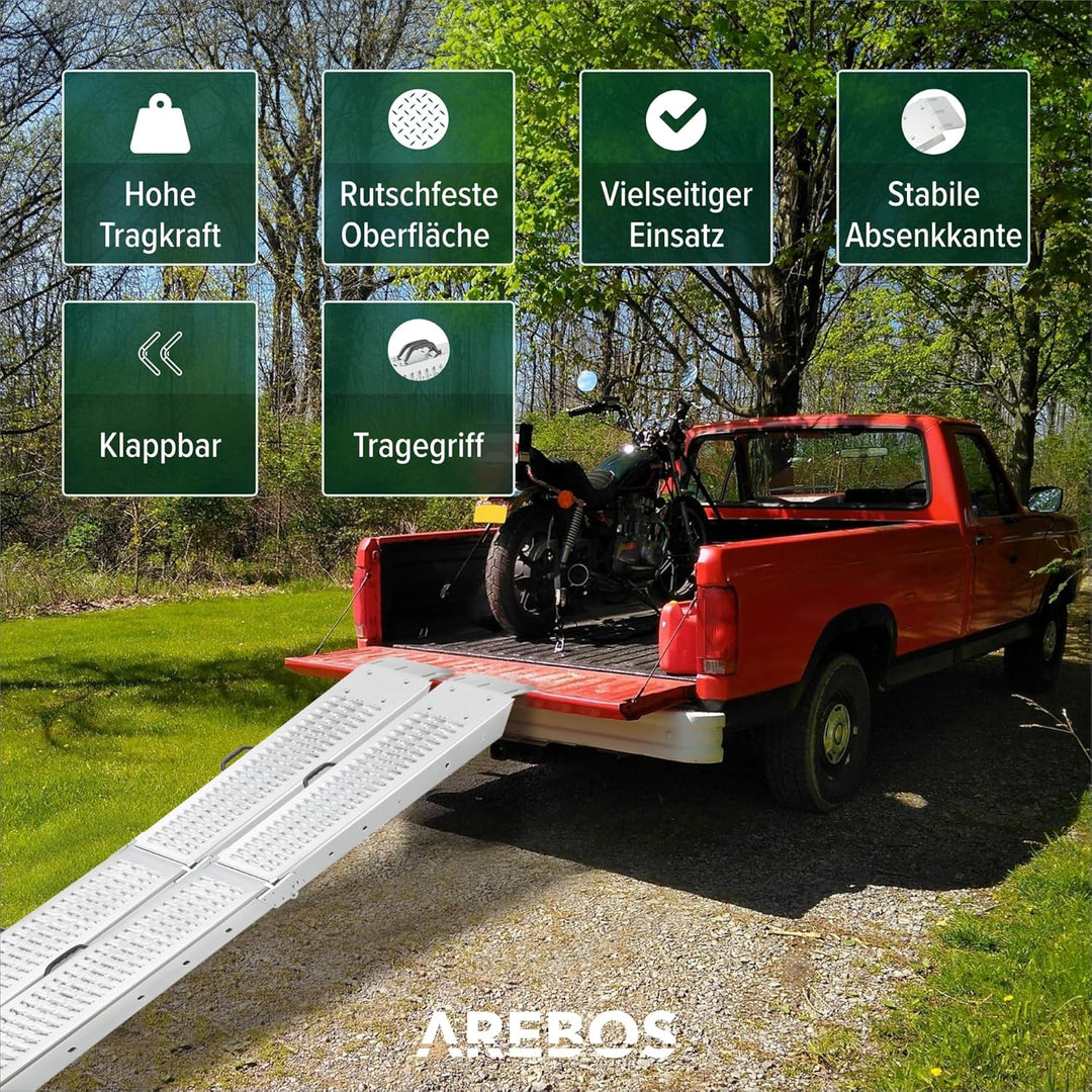 Arebos 2 x Auffahrrampe 400 kg | Laderampe faltbar | galvanisierter Stahl 180x22,5x4,5 cm | Verlader