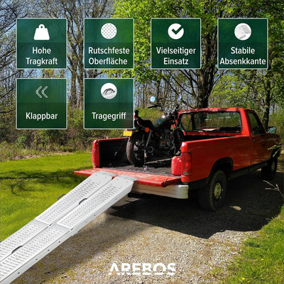 Arebos 2 x Auffahrrampe 400 kg | Laderampe faltbar | galvanisierter Stahl 180x22,5x4,5 cm | Verlader