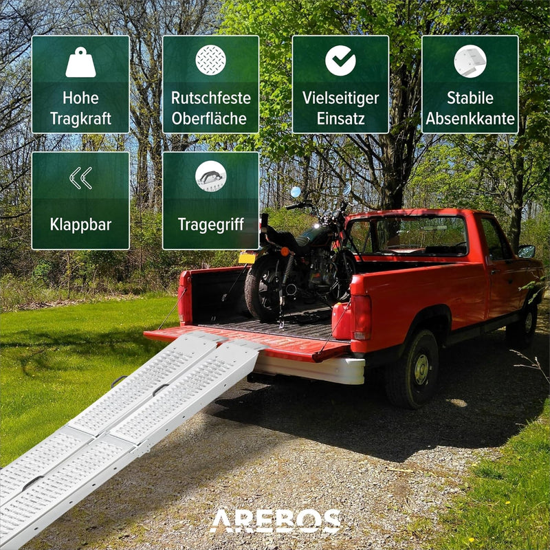 Arebos 2 x Auffahrrampe 400 kg | Laderampe faltbar | galvanisierter Stahl 180x22,5x4,5 cm | Verlader