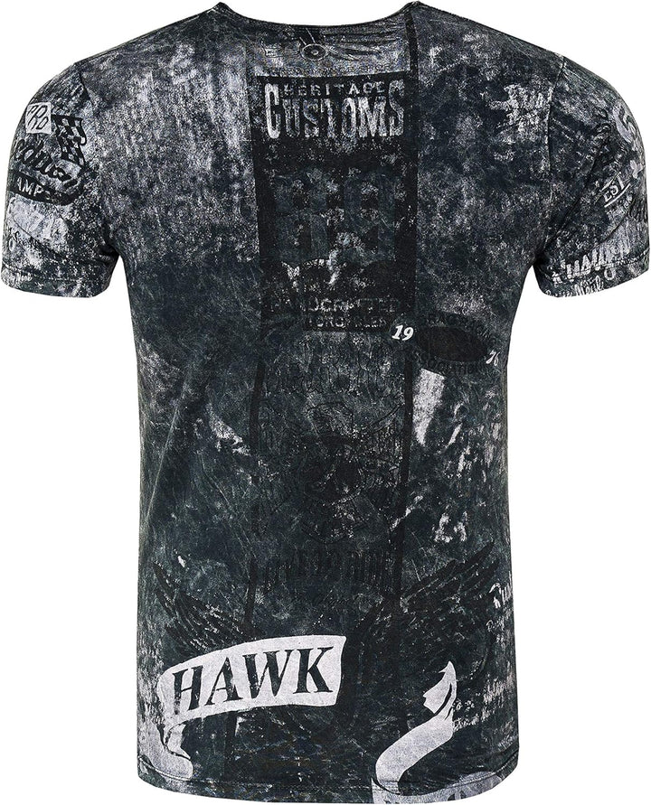 T-Shirt Herren Kurzarm Rundhals Tshirt Printed Shirt Regular Fit Verwaschen Plakativer Druck 232, Fa