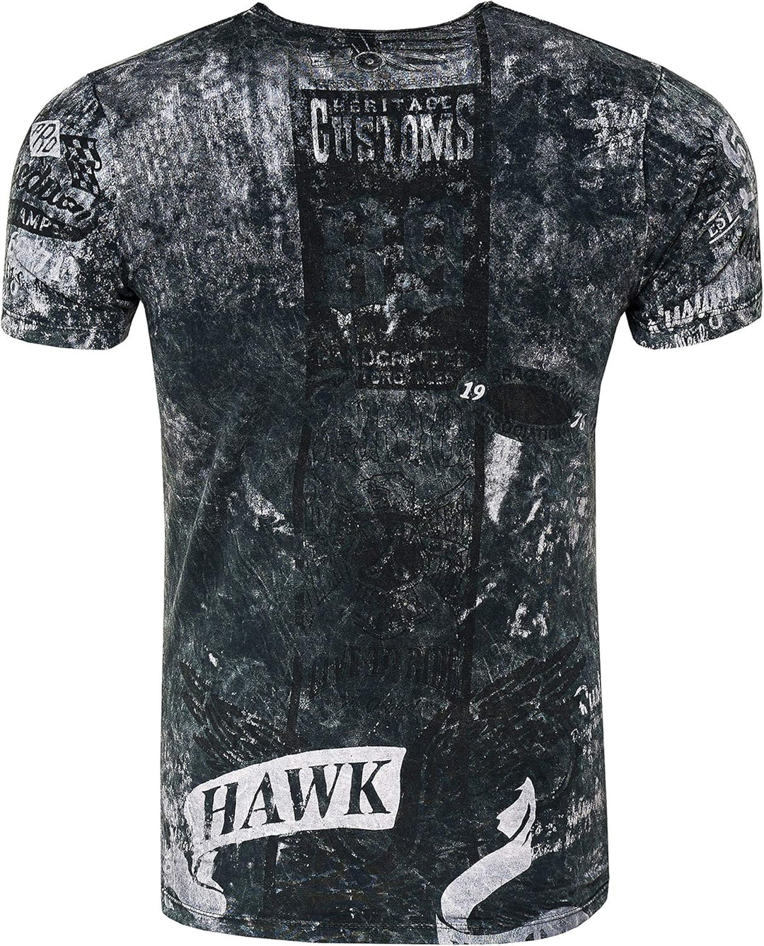 T-Shirt Herren Kurzarm Rundhals Tshirt Printed Shirt Regular Fit Verwaschen Plakativer Druck 232, Fa