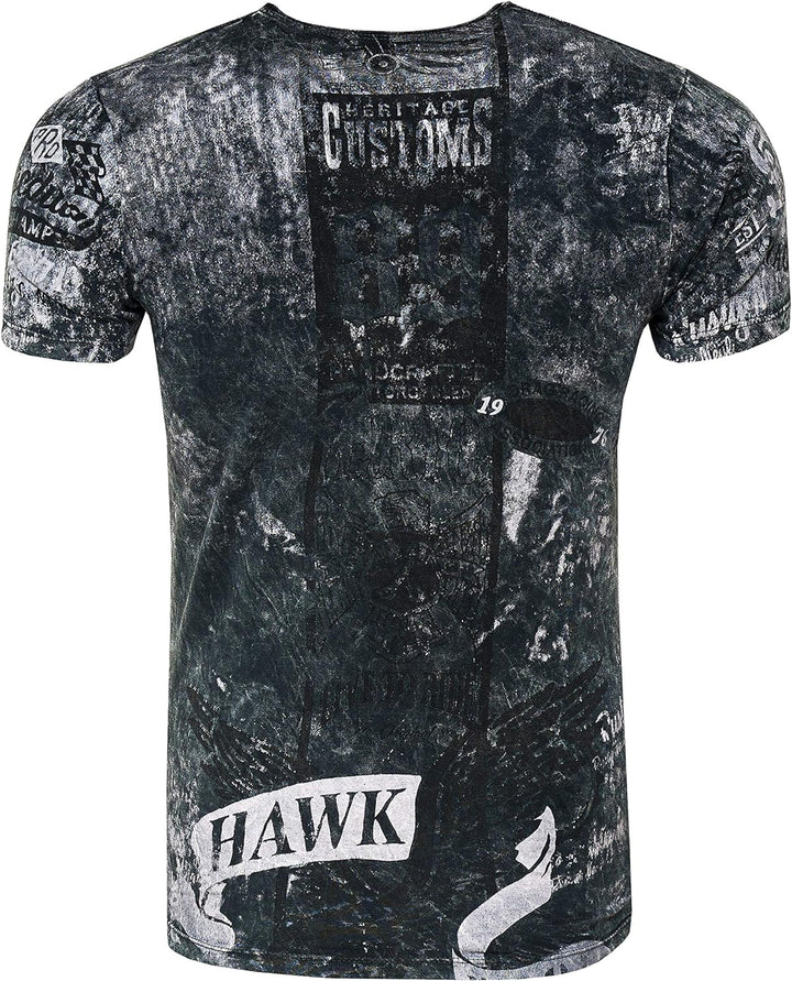 Rusty Neal Herren T-Shirt Rundhals All Over Print Tee Shirt Kurzarm Regular Fit Stretch 100% Baumwol