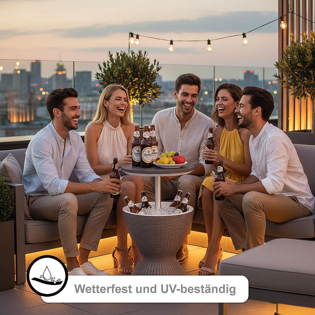 Relaxdays Beistelltisch mit Kühlfunktion, 30 L, Cool Bar, HxØ: 57x48,5 cm, höhenverstellbar, Rattan,