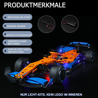 BrickBling Led Licht Set für Lego McLaren F1, Led Beleuchtungs Set für Lego 42141 Technic McLaren Fo