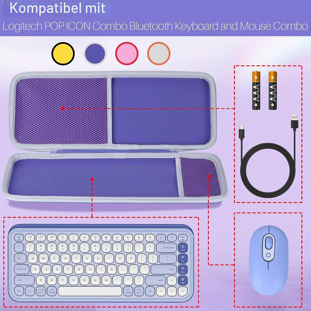 Lebakort Hart Schutz Hülle Etui für Logitech POP ICON Combo Bluetooth-Tastatur-Maus-Set Weiss POP IC
