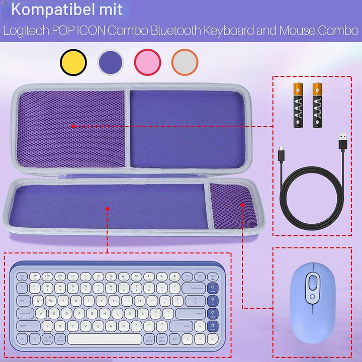Lebakort Hart Schutz Hülle Etui für Logitech POP ICON Combo Bluetooth-Tastatur-Maus-Set Weiss POP IC