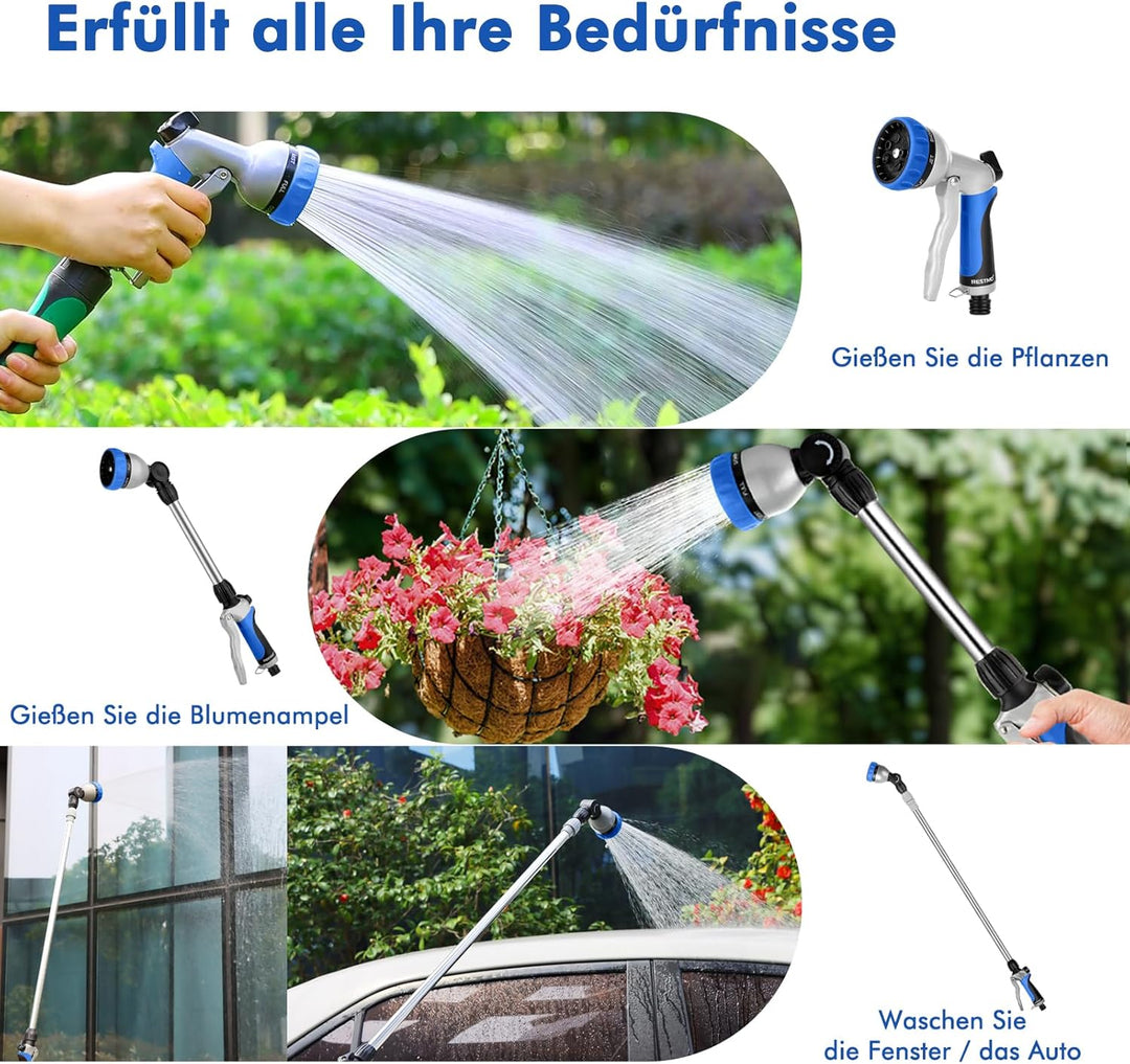 RESTMO Langer Teleskop Giessstab 92-152 cm, Lang Gartenbrause Metall mit 180° schwenkbaren Kopf, 7 S