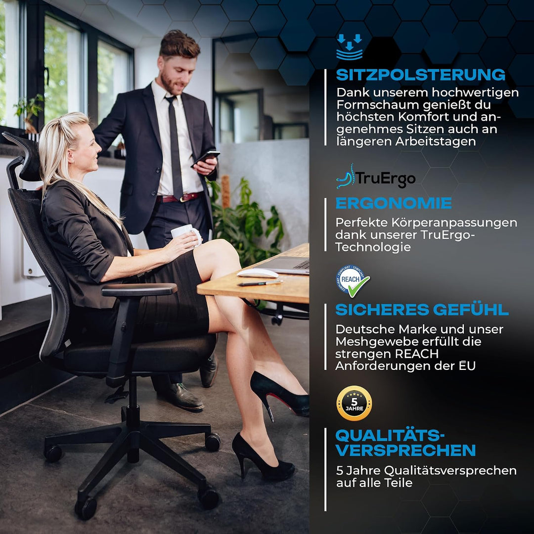 VALKENSTOL M3 Ergonomischer Bürostuhl 150 kg – [Höhenverstellbare Lordosenstütze] Schreibtischstuhl