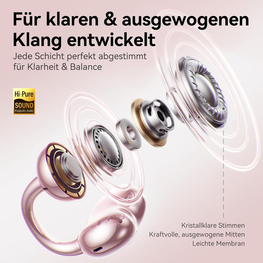 Kinglucky Schmuck-inspirierte Clip On Kopfhörer mit Schmetterlings-Ohrringen, bequemer Sitz & 50Stun