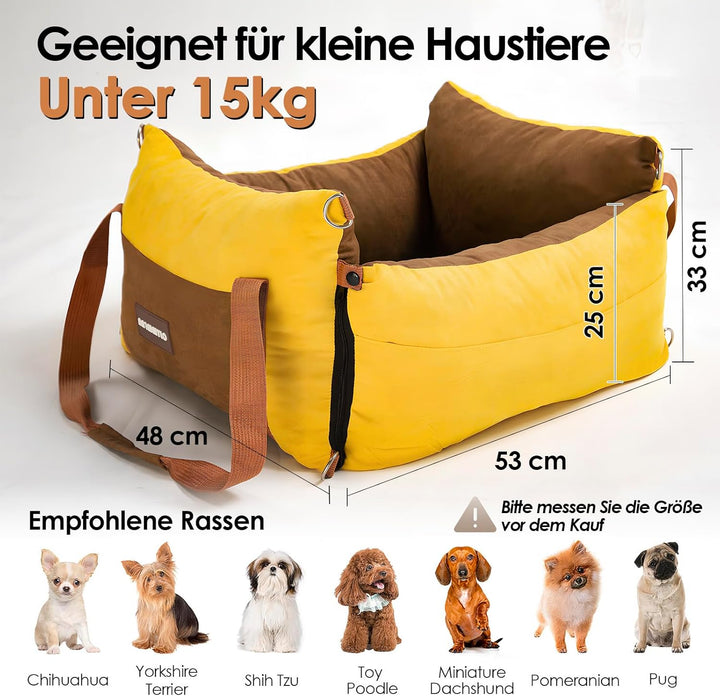 Hundesitz Auto für Kleine Hunde Unter 15KG, Tragbares Hundekorb mit Ausziehbarer Ruhebereich, Abnehm