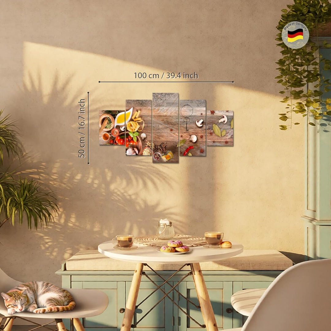 Runa Art Wandbilder Küche - Gewürze 5 Teilig Bild auf Vlies Leinwand Deko Esszimmer Küchenbilder Ess